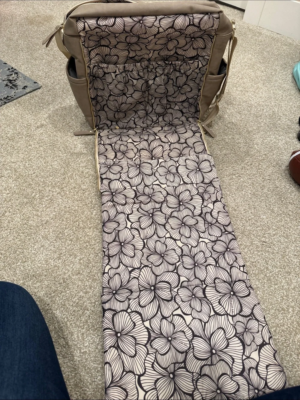 Petunia Pickle Bottom Taupe Backpack with Gold Hardware barely used